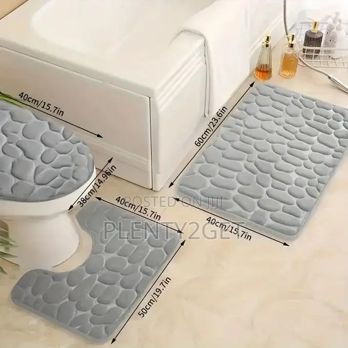 3pcs Soft Coral Fleece Bathroom Mat Set - Non-Slip, Absorbent Machin