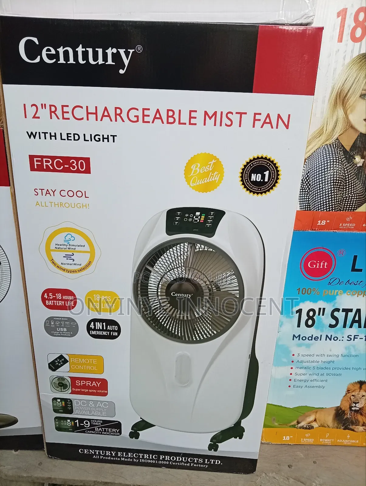 Century 12" Rechargeable Mist Fan With Led Light (Frc-30)