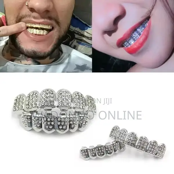 Hip-Hop Rhinestone Plated Teeth Grills -Silver