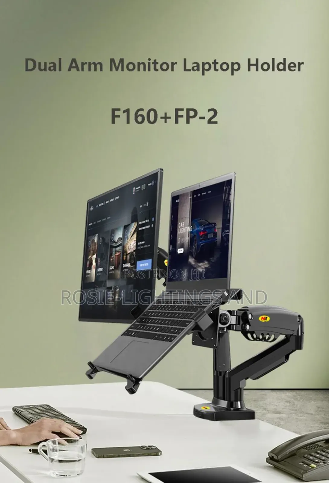 2-in-1 Dual Desk Arm Mount For Laptop And /Or 22-32′′