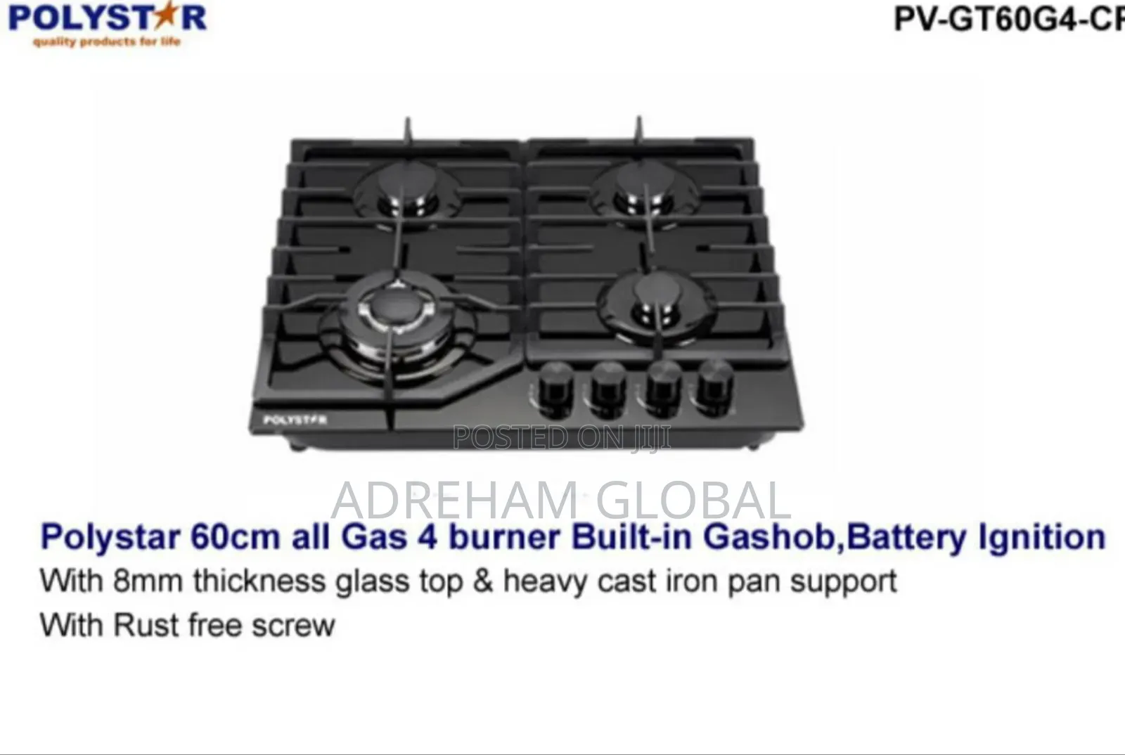Polystar 4 Burner Glass Top Cabinet Gas Cooker