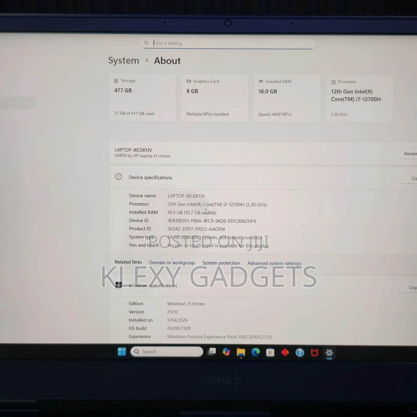 Laptop HP Omen 17 16GB Intel Core i7 SSD 512GB