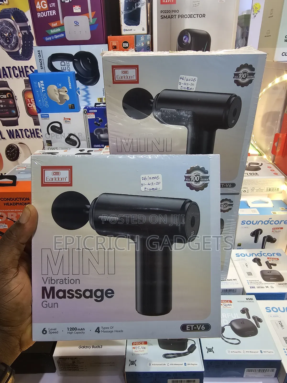 Earldom Et-V6 Mini Massage Gun 6 Speed 4 Heads 1200mah
