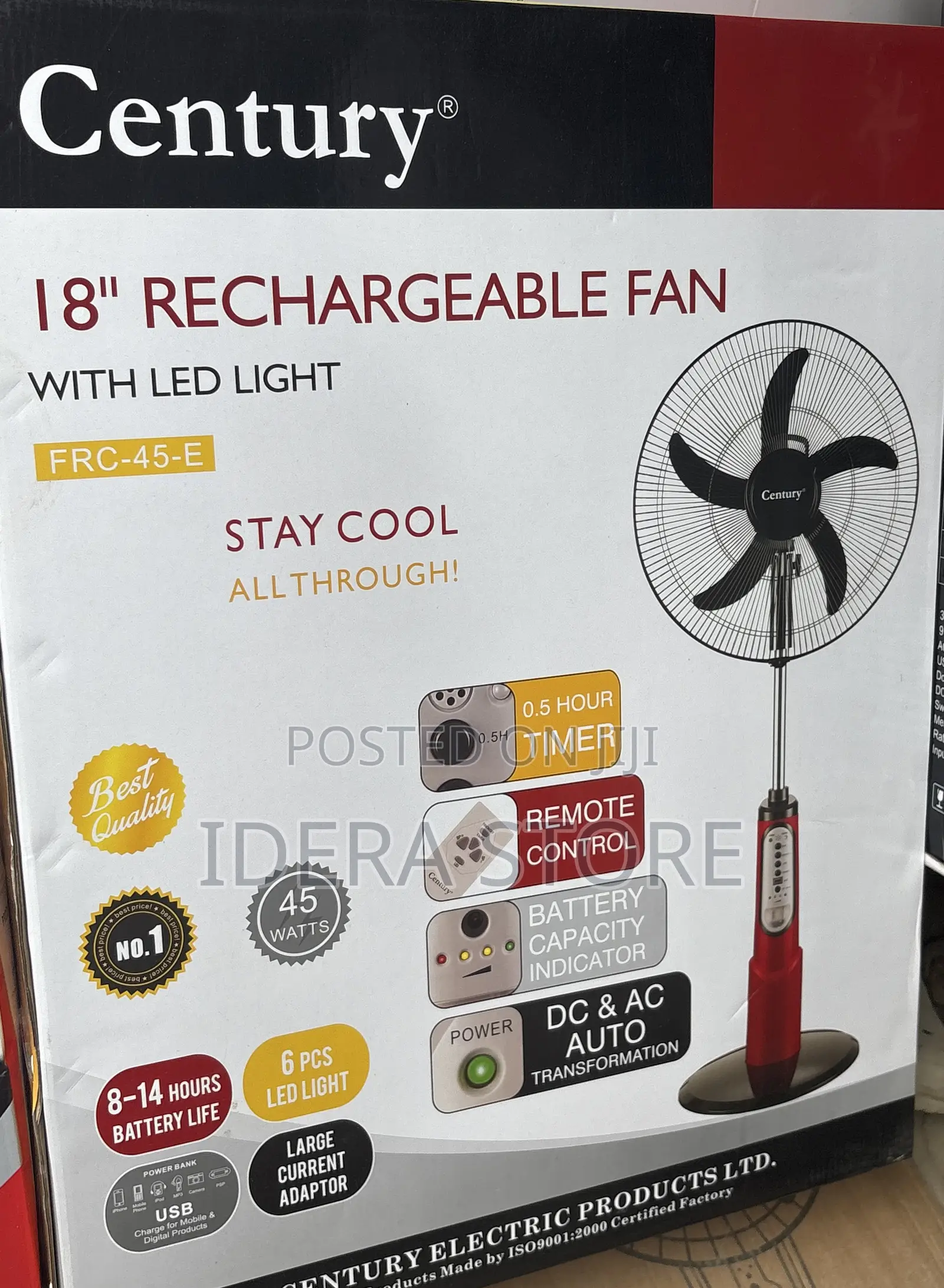 Century 18inches Rechargeable Standing Fan