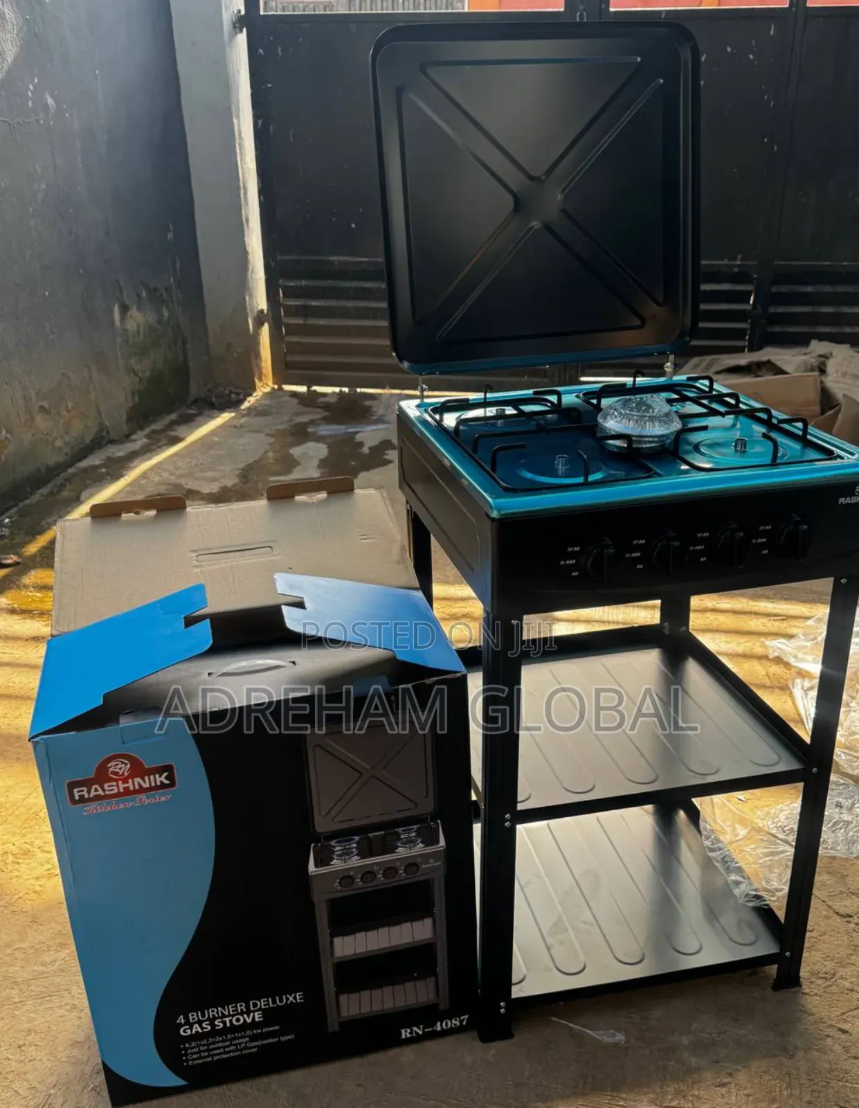 Rashnik 4face Quality Burner Gas Cooker With 2step Storage Stand Cover