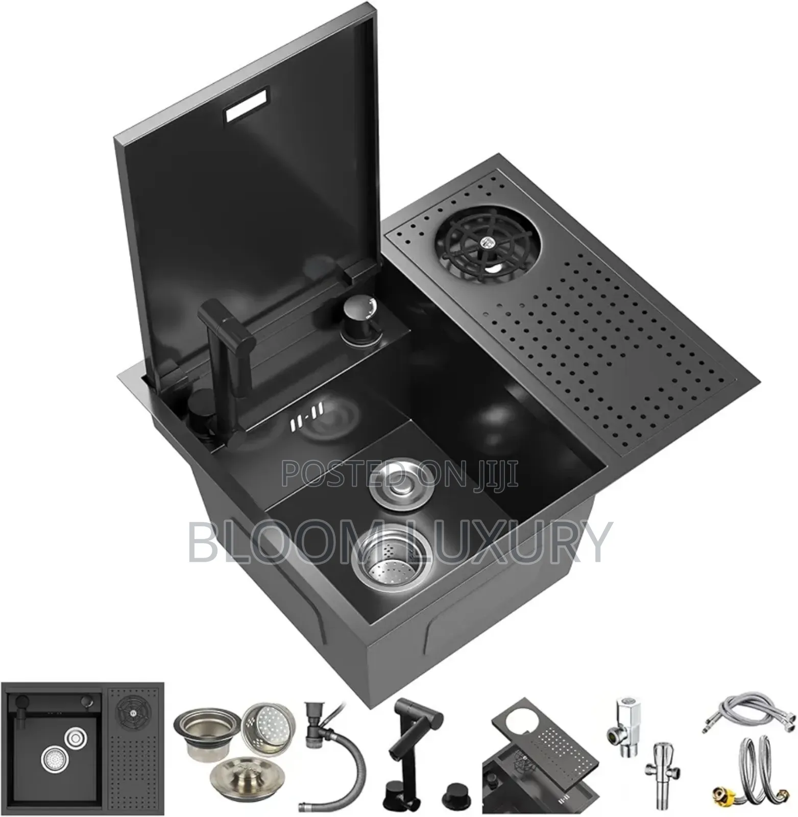 Kitchen Sink With Push Cup Washer/Anti-Overflow Hole Bar