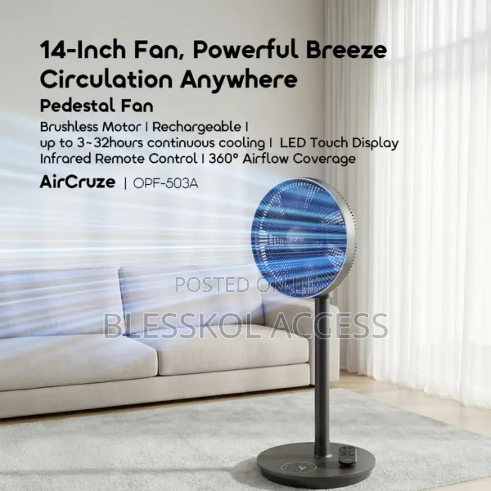 Oraimo Aircruze 14 Inch Rechargeable Pedestal Fan