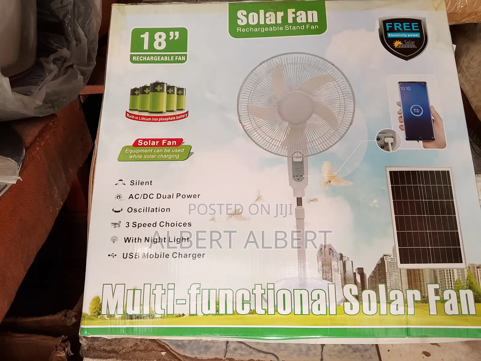 18 Inches Solar Rechargeable Standing Fan