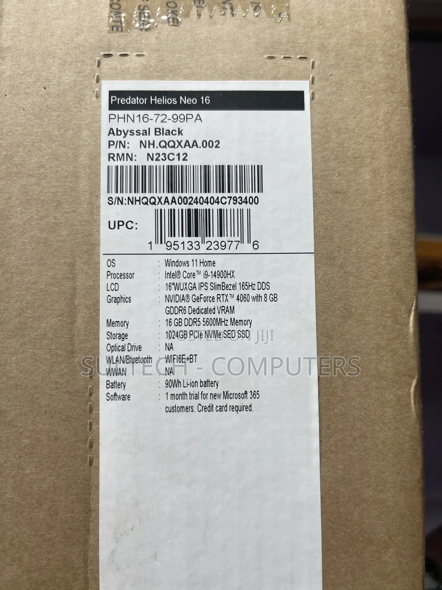 New Laptop Acer Predator Helios Neo 16 16GB Intel SSD 1T