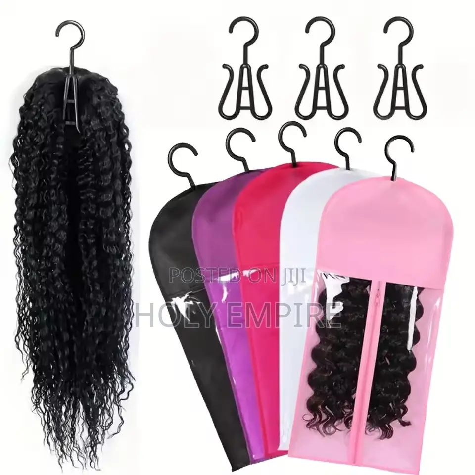 Wig Storage Bags With Sturdy Metal Hangers - Black Transparent Design