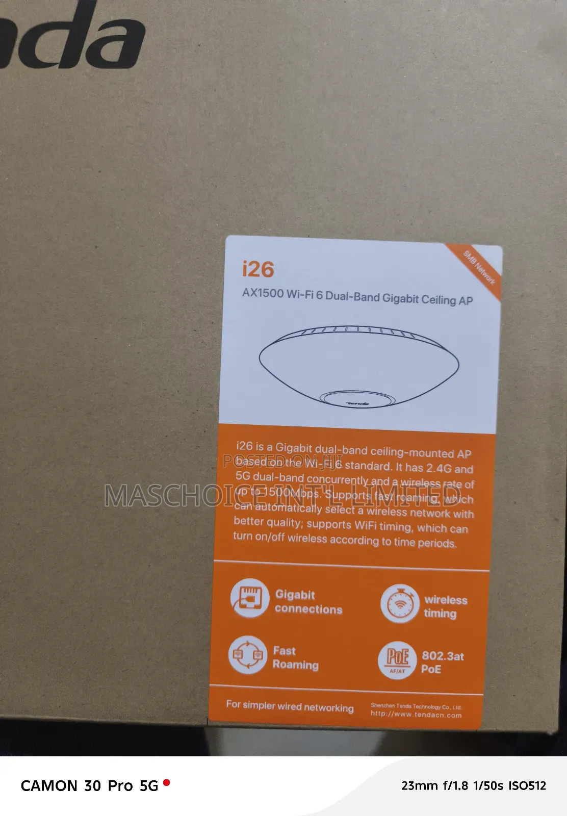 Tenda I26 Ax1500 Wi-Fi 6 Dual Band Gigabit Ceiling Access Point