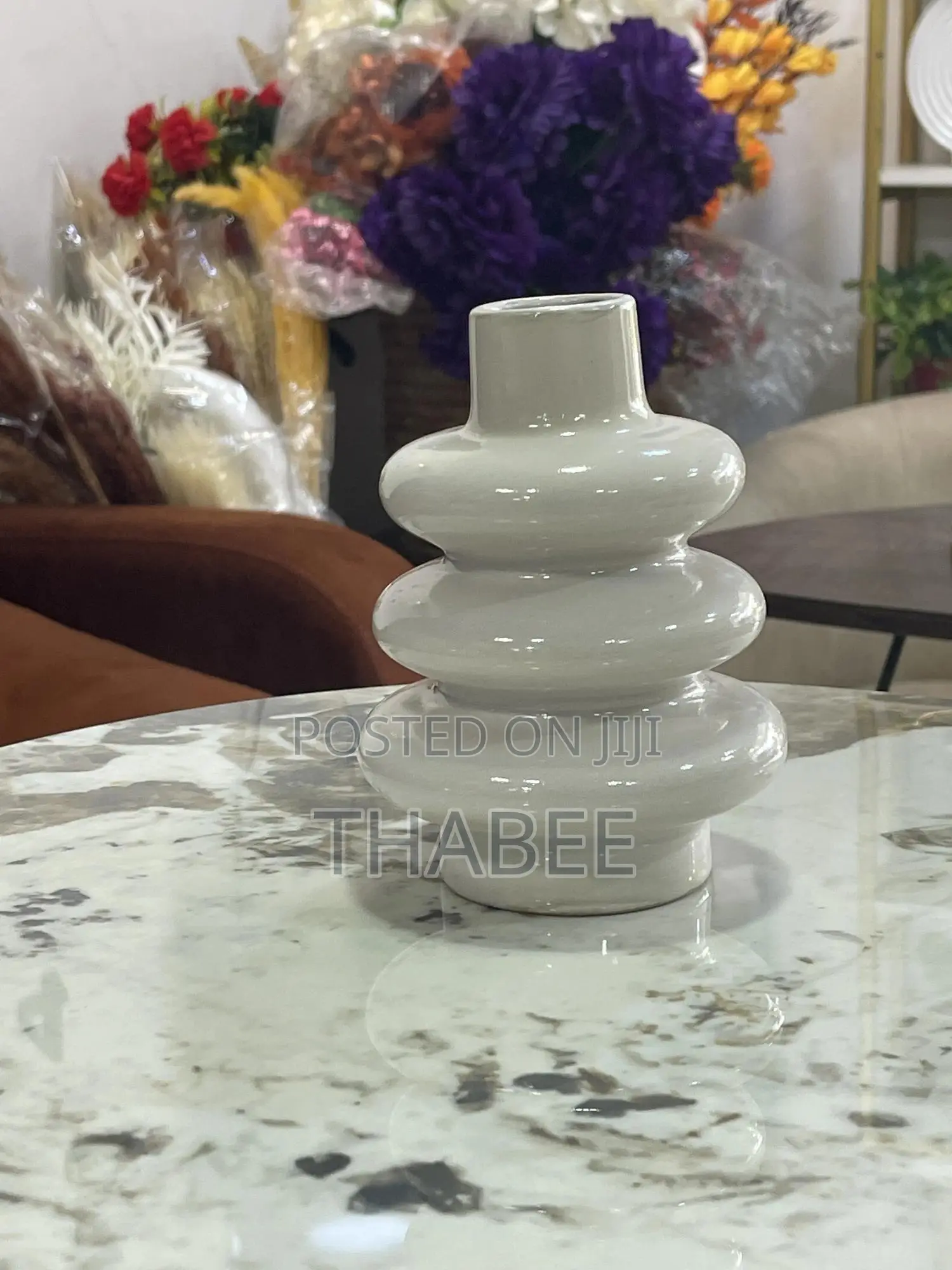 Ringed Milky White Vase