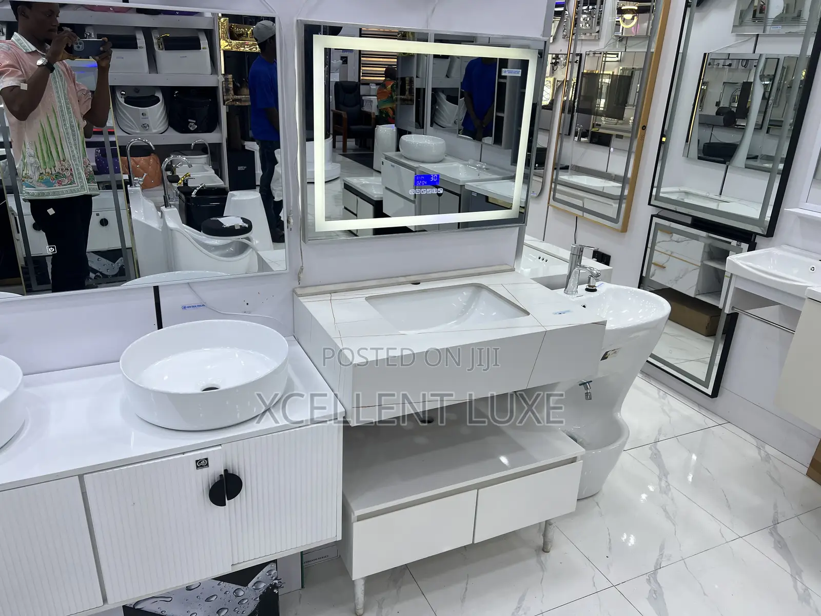 Marble Cabinet Wash Hand Basin With Bluetooth Led Mirror