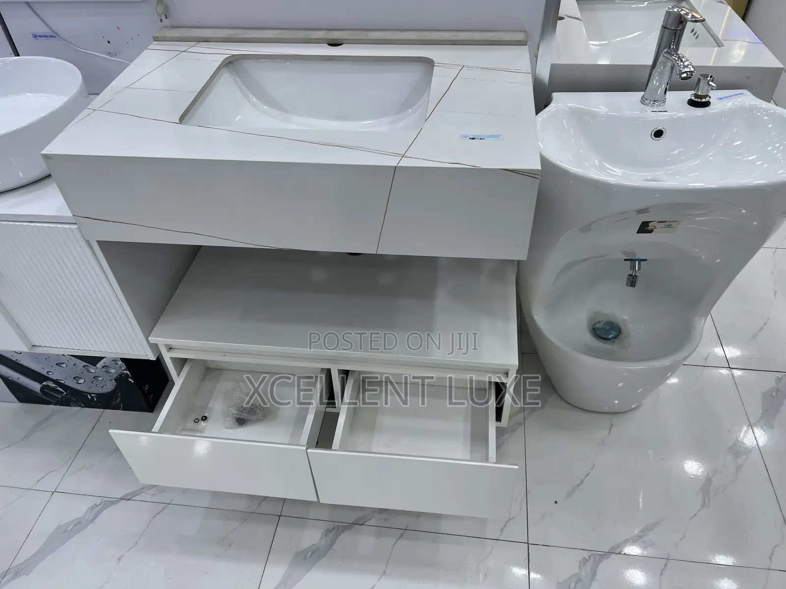 Marble Cabinet Wash Hand Basin With Bluetooth Led Mirror