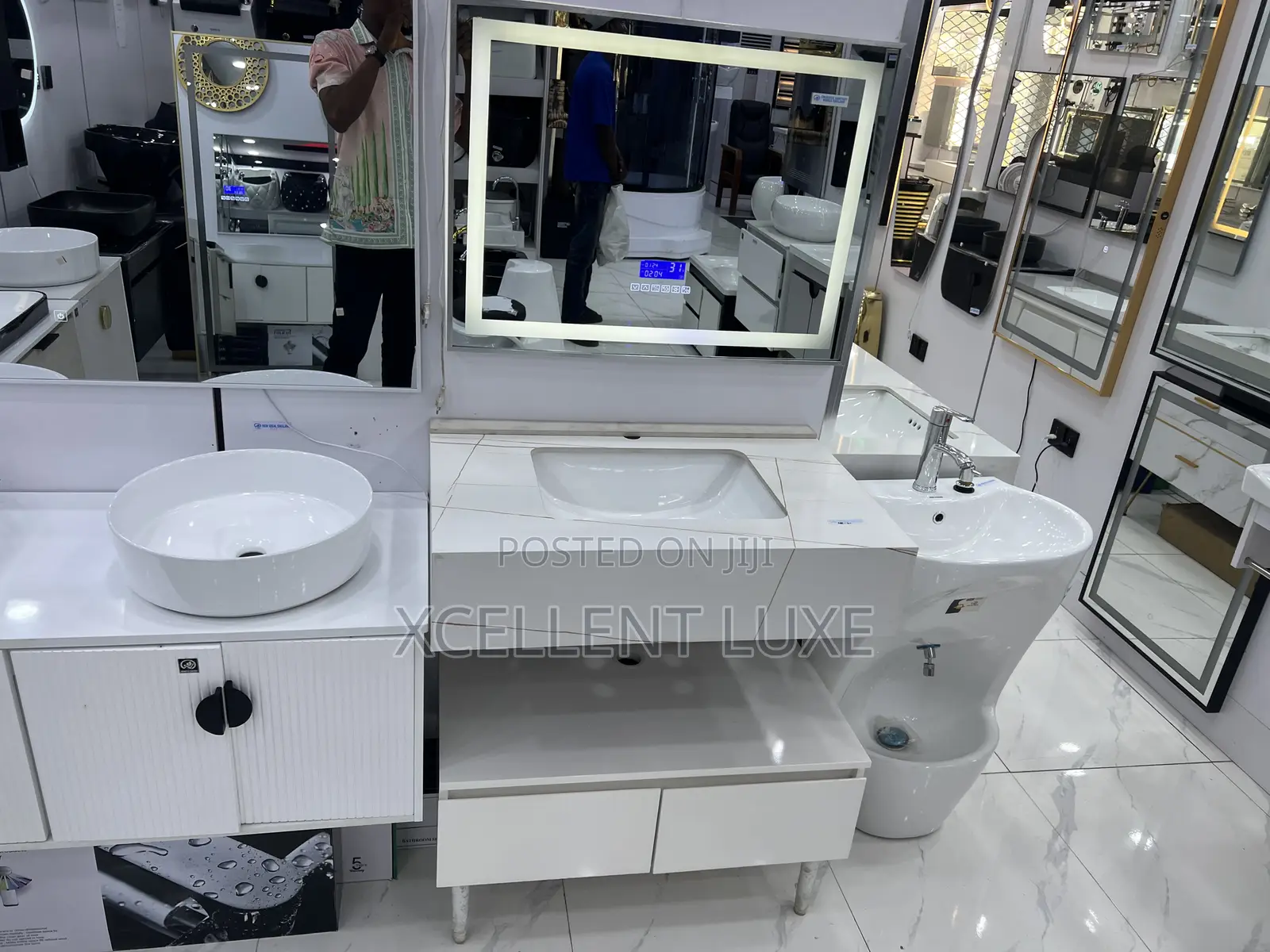 Marble Cabinet Wash Hand Basin With Bluetooth Led Mirror