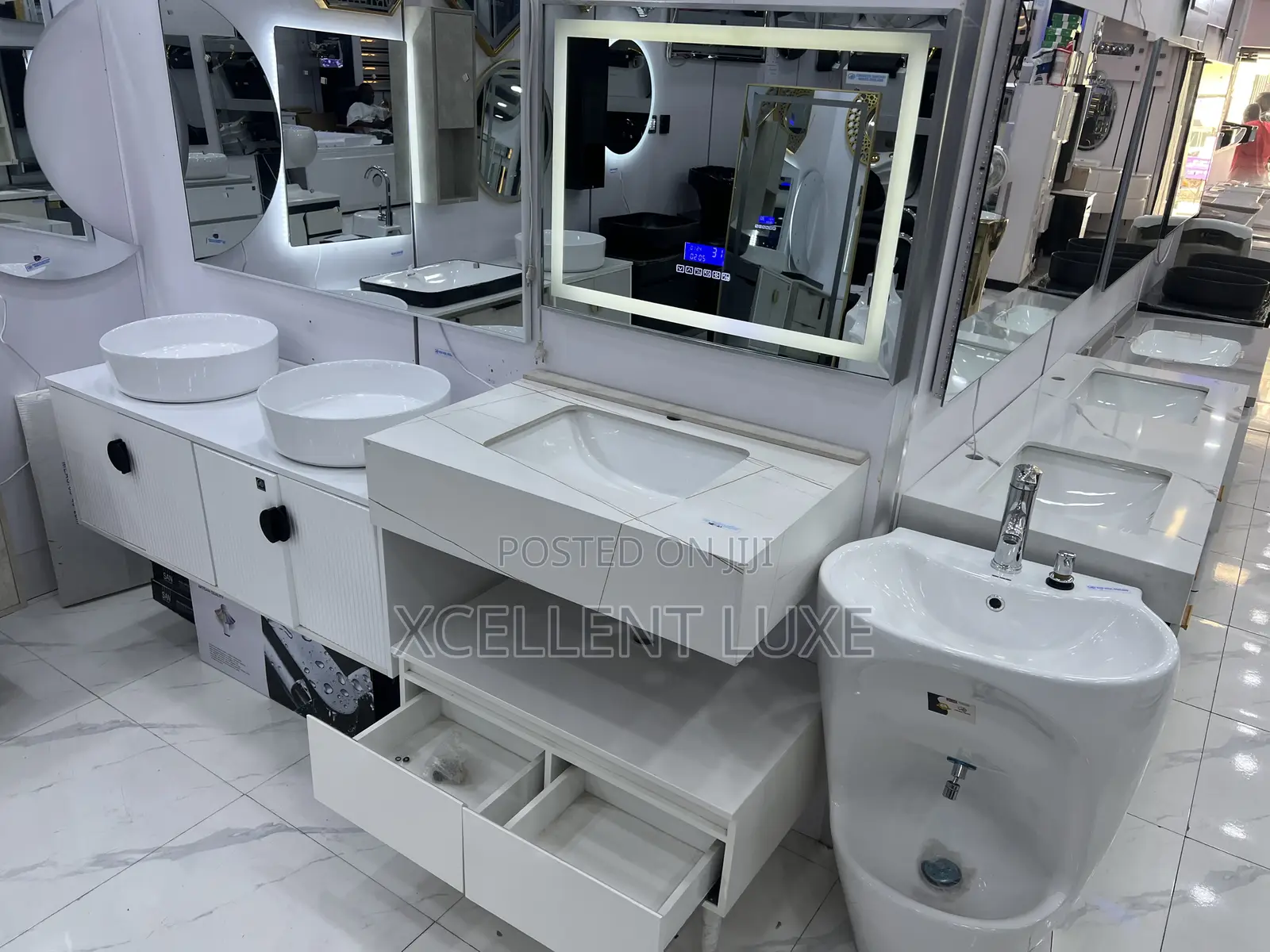 Marble Cabinet Wash Hand Basin With Bluetooth Led Mirror