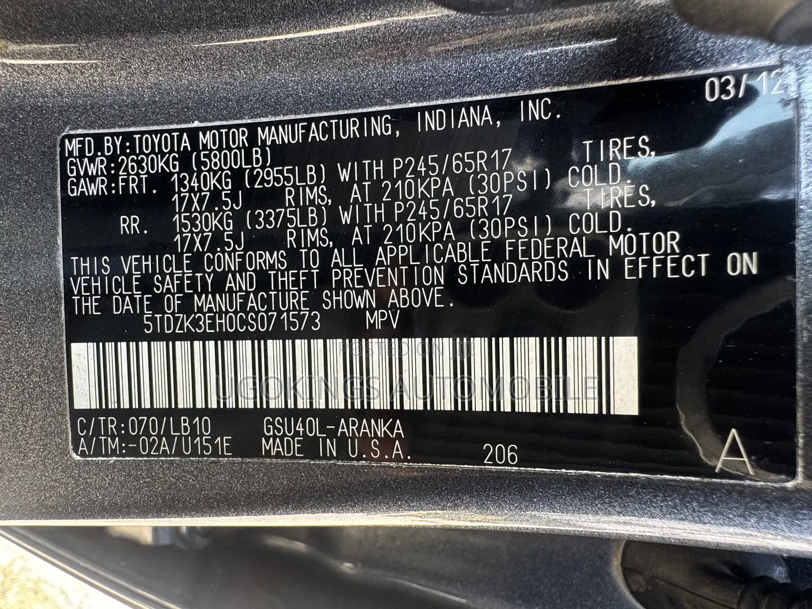 Toyota Highlander SE 3.5L 2WD 2013 Gray