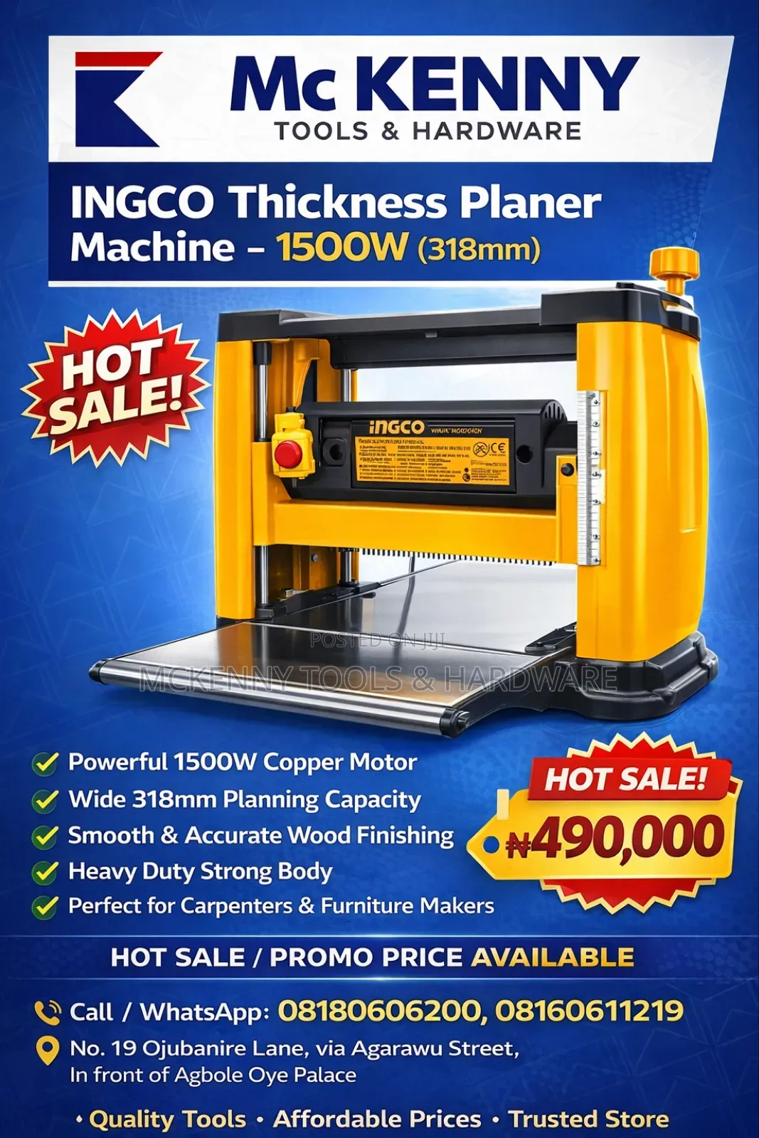 Ingco Thickness Planer Machine – 1500w (318mm)