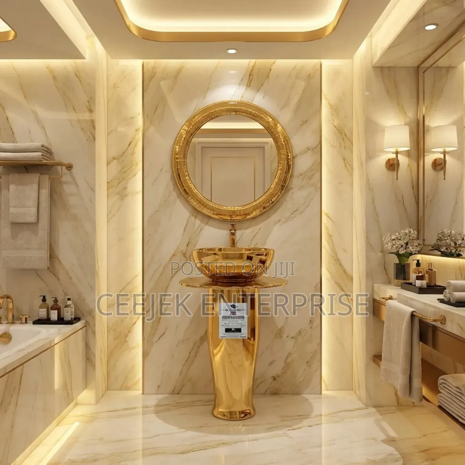 High Quality Gold Standing Basin With Mirror