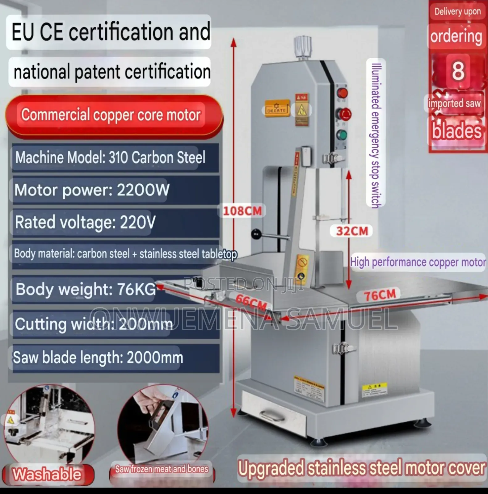 Commercial Electric Bone Saw, Tabletop Meat Cutting Machine for Meats