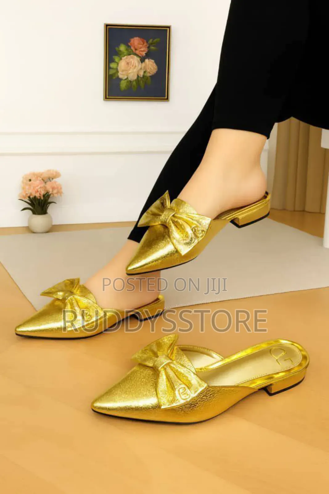 Elegant Bow Detail Flat Mules–Stylish Pointed Toe Slip-on Ladies Shoes