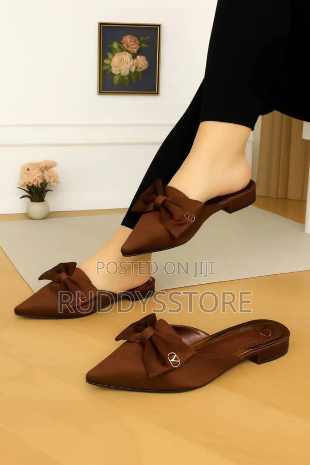 Elegant Bow Detail Flat Mules–Stylish Pointed Toe Slip-on Ladies Shoes