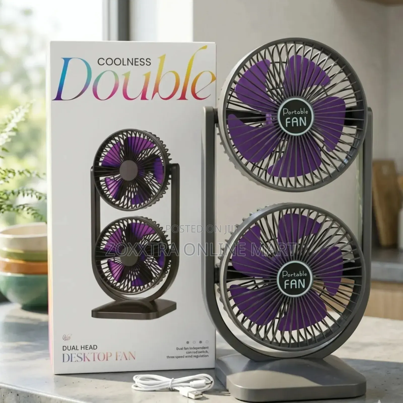 2 in 1 Usb Rechargeable Desktop Portable Rotatable Electric Fan