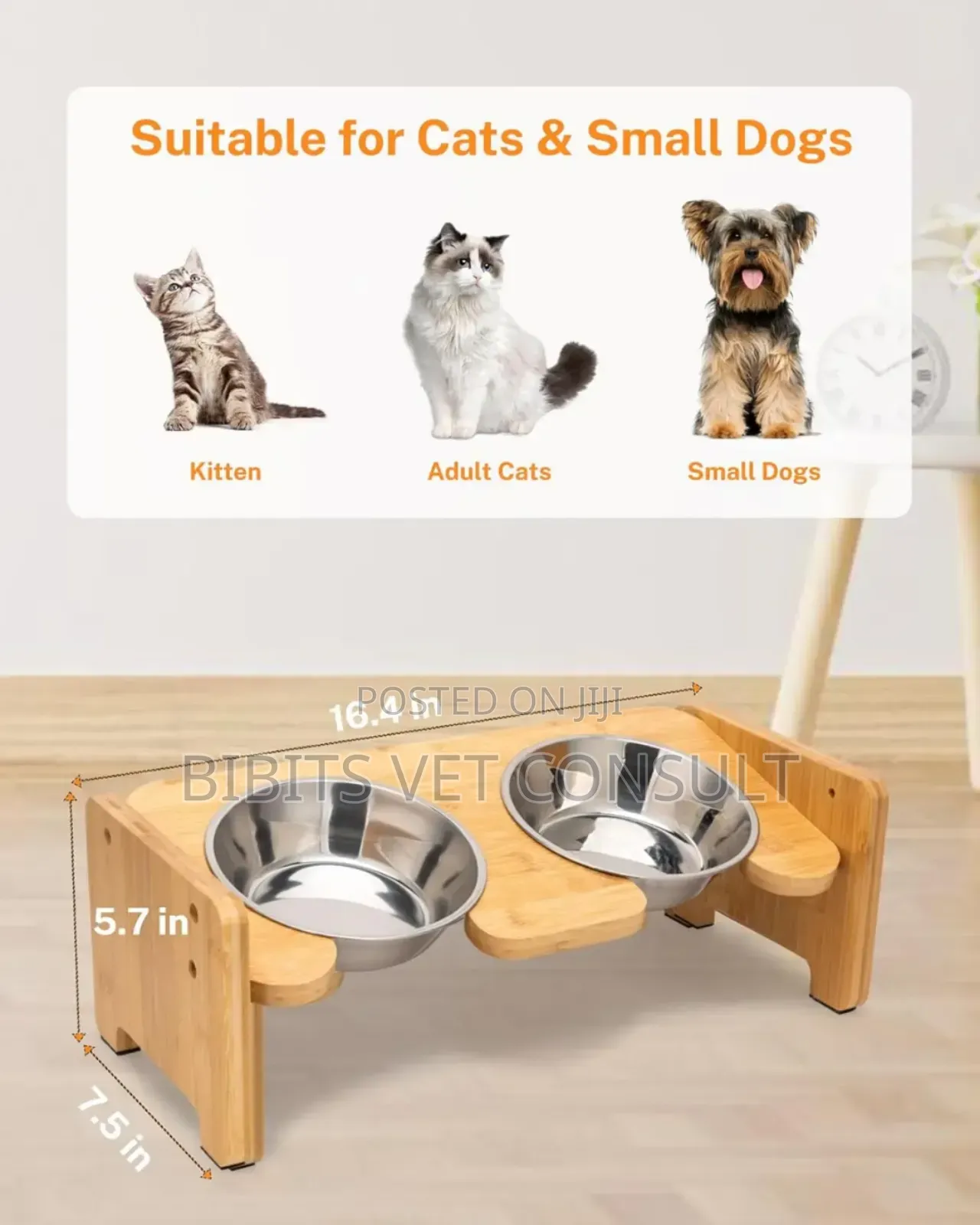 Elevated Cat Dog Double Bowl With 15° Tilt Adjustable