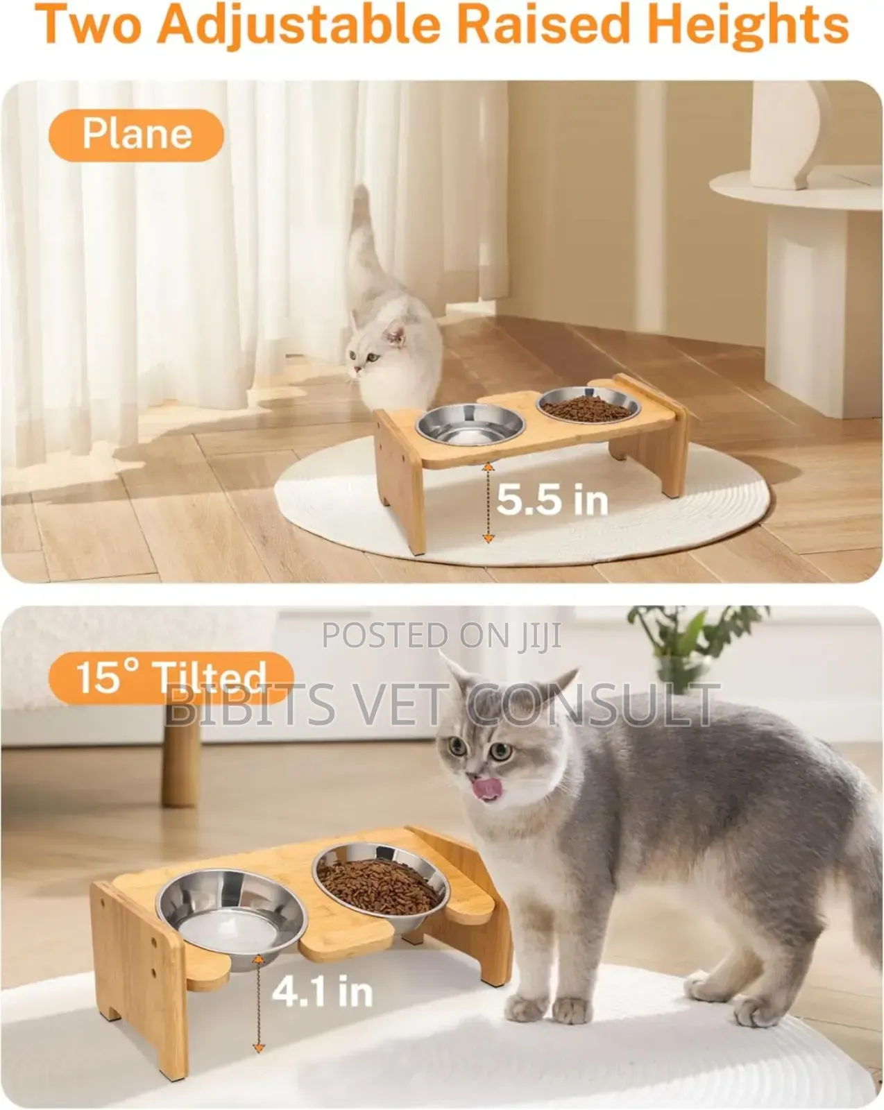 Elevated Cat Dog Double Bowl With 15° Tilt Adjustable