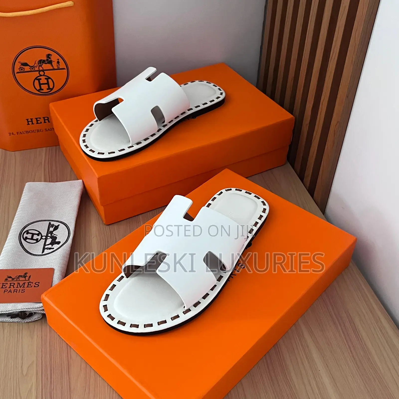 Original Hermes Brown Leather Slippers In 3 Colorways