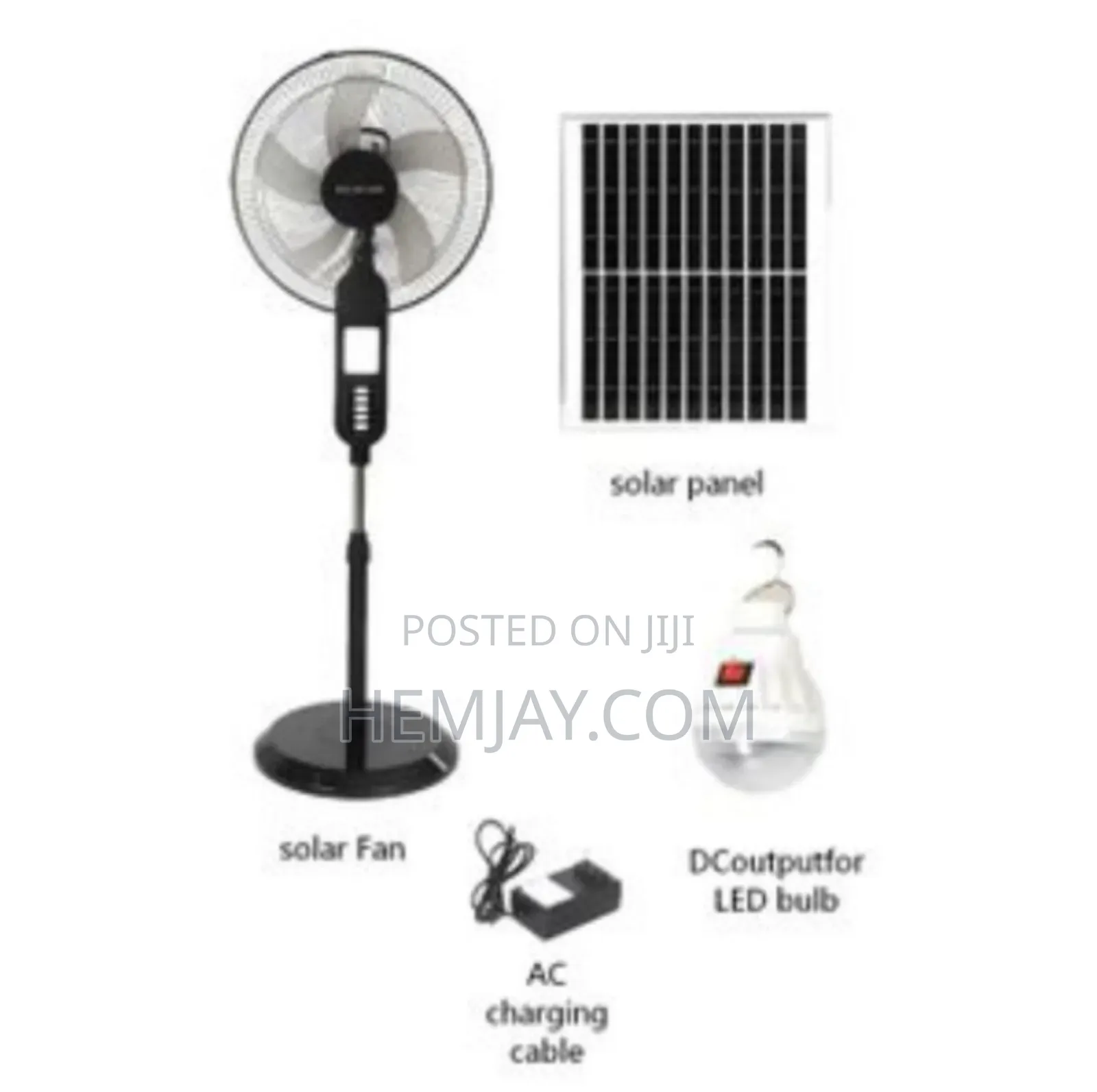 16-Inch Standing Rechargeable, Solar Fan With Panel and Bulb (Click)