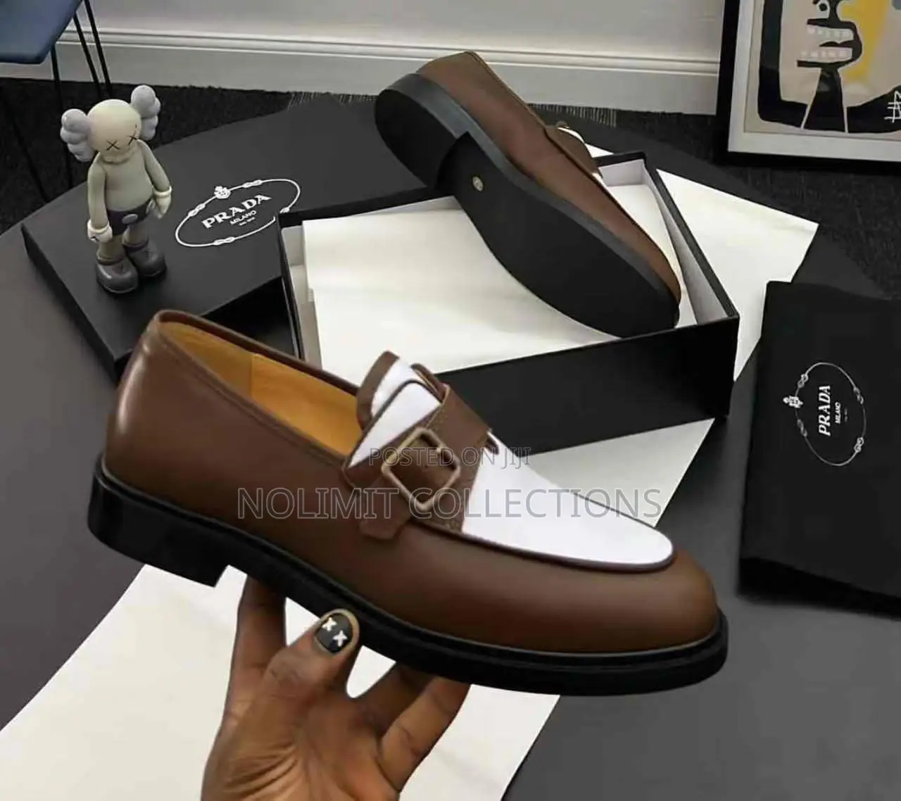 Prada Brushed Leather Loafers With Buckle Strap