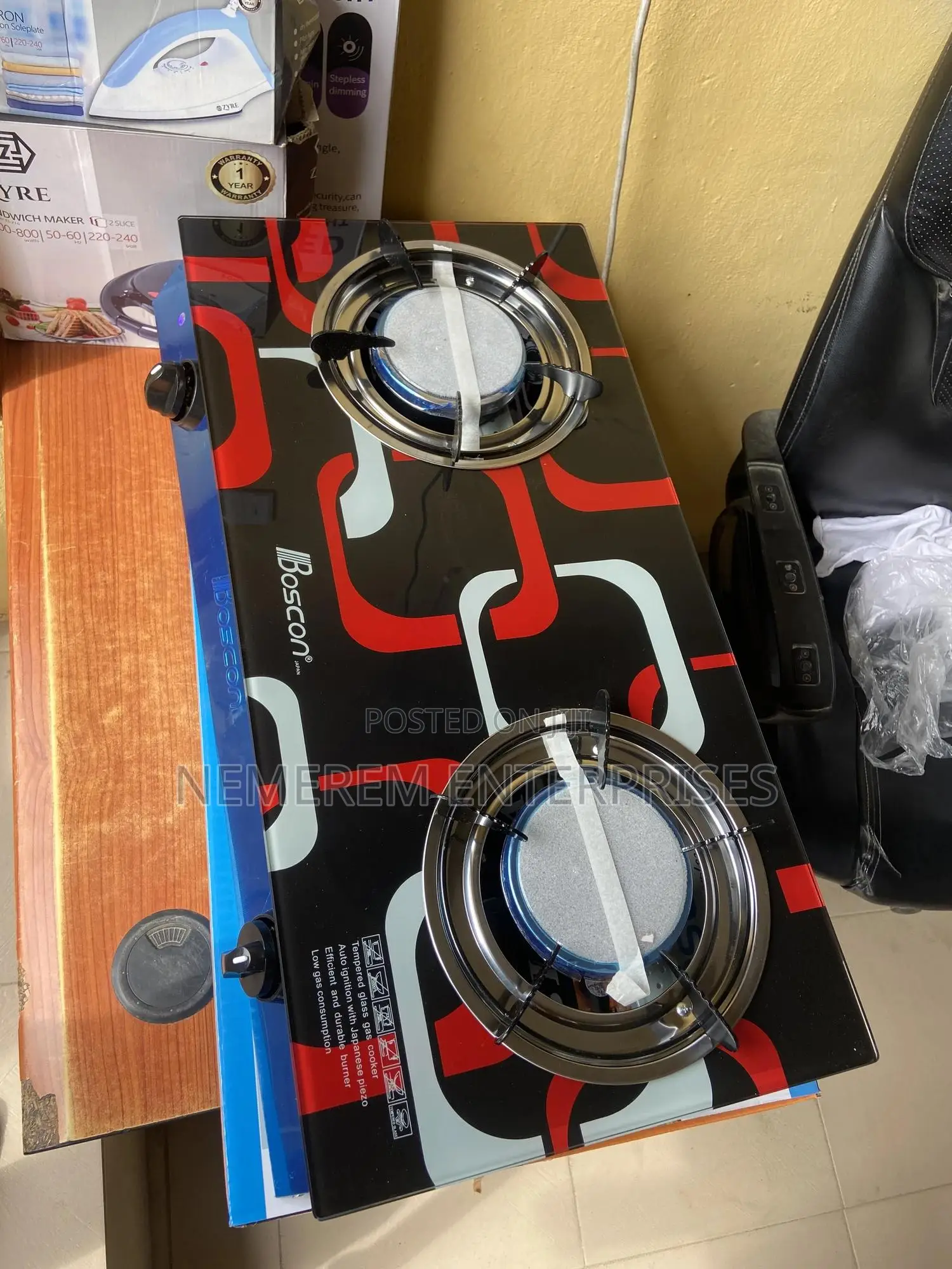 Boscon Luxury Tempered Glass Table Top Gas Cooker - Double Burner