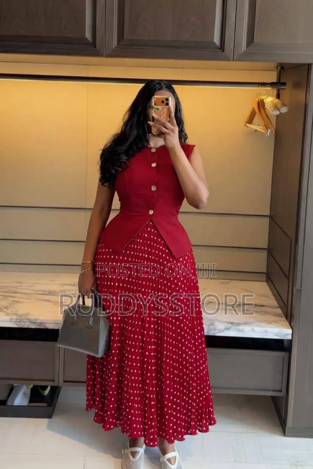 Elegant Polka Dot Skirt Coat Top Two-Piece Set