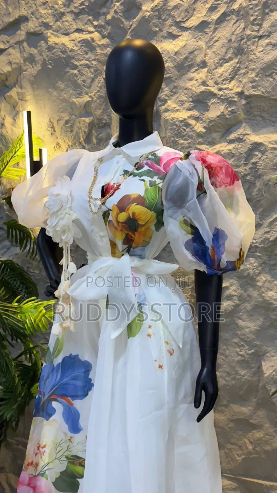 Floral Organza White Midi Dress
