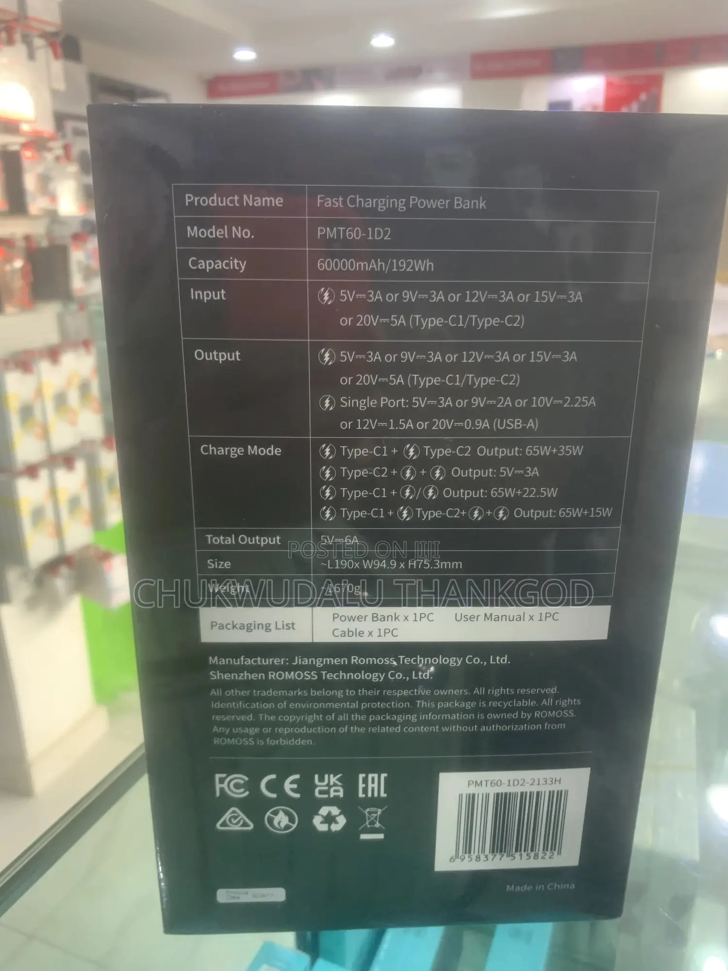 Romoss 60000mah Powerful 100w Fast Charge Battery Laptop Power Bank