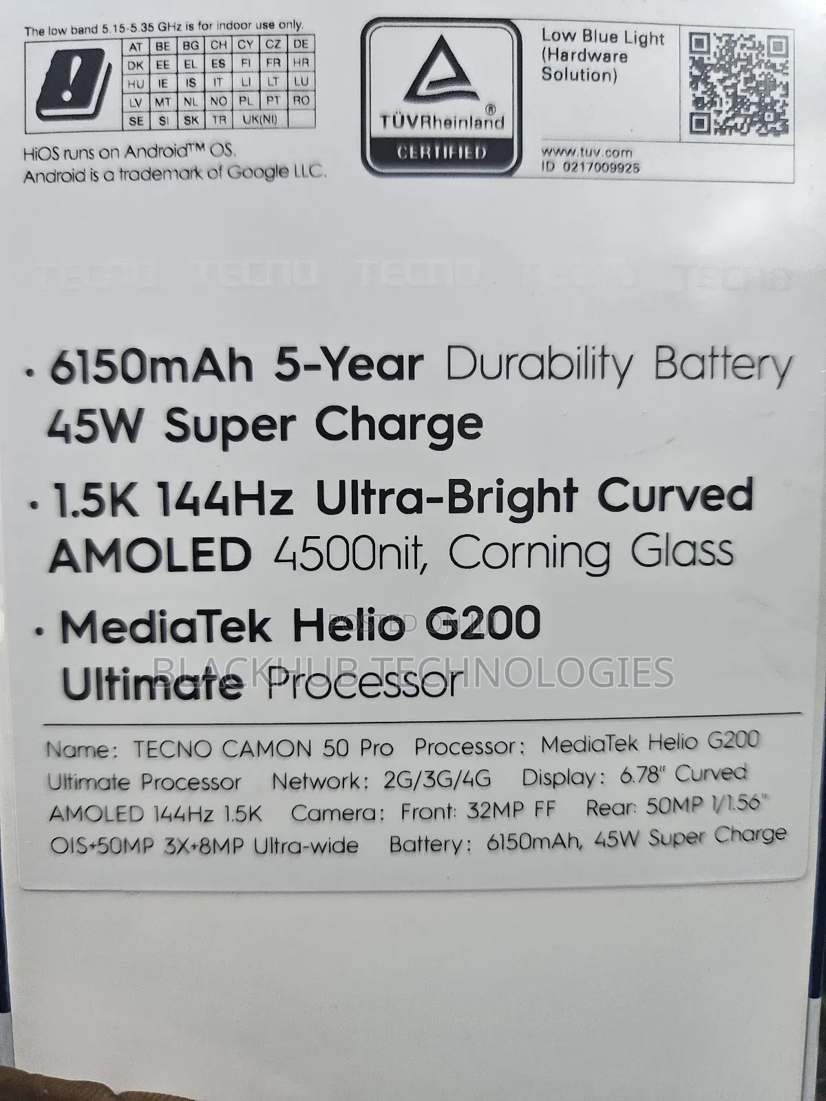 New Tecno Camon 50 Pro 256 GB Black