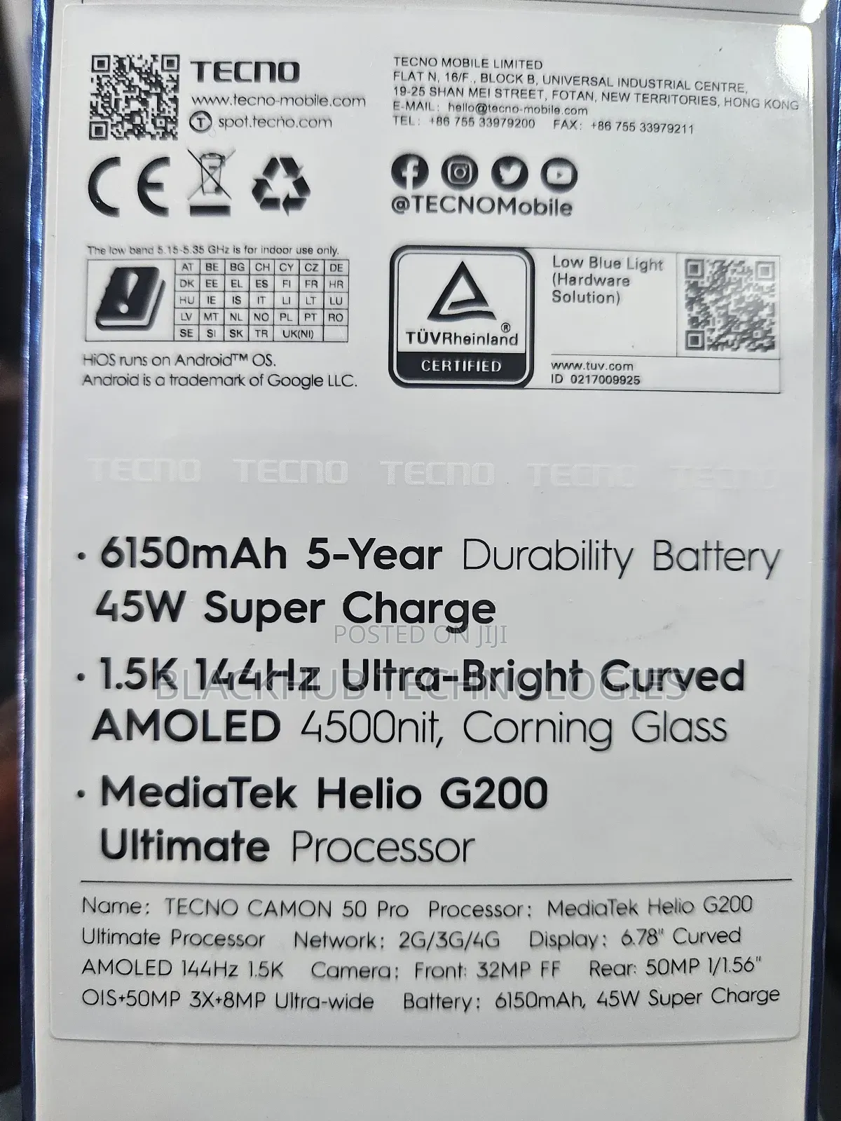 New Tecno Camon 50 Pro 256 GB Black