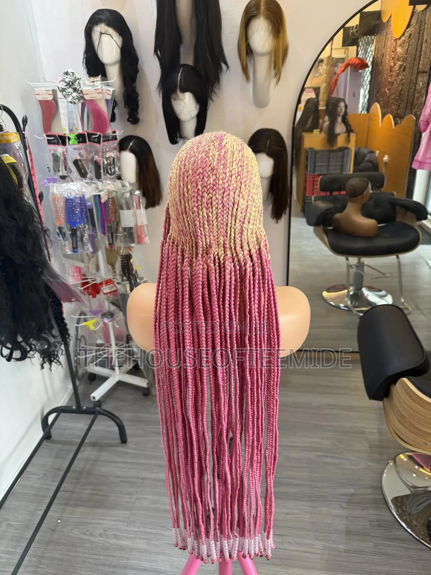 Full Frontal Blond Mixed With Pink Ghana Weaving Breaded Wig