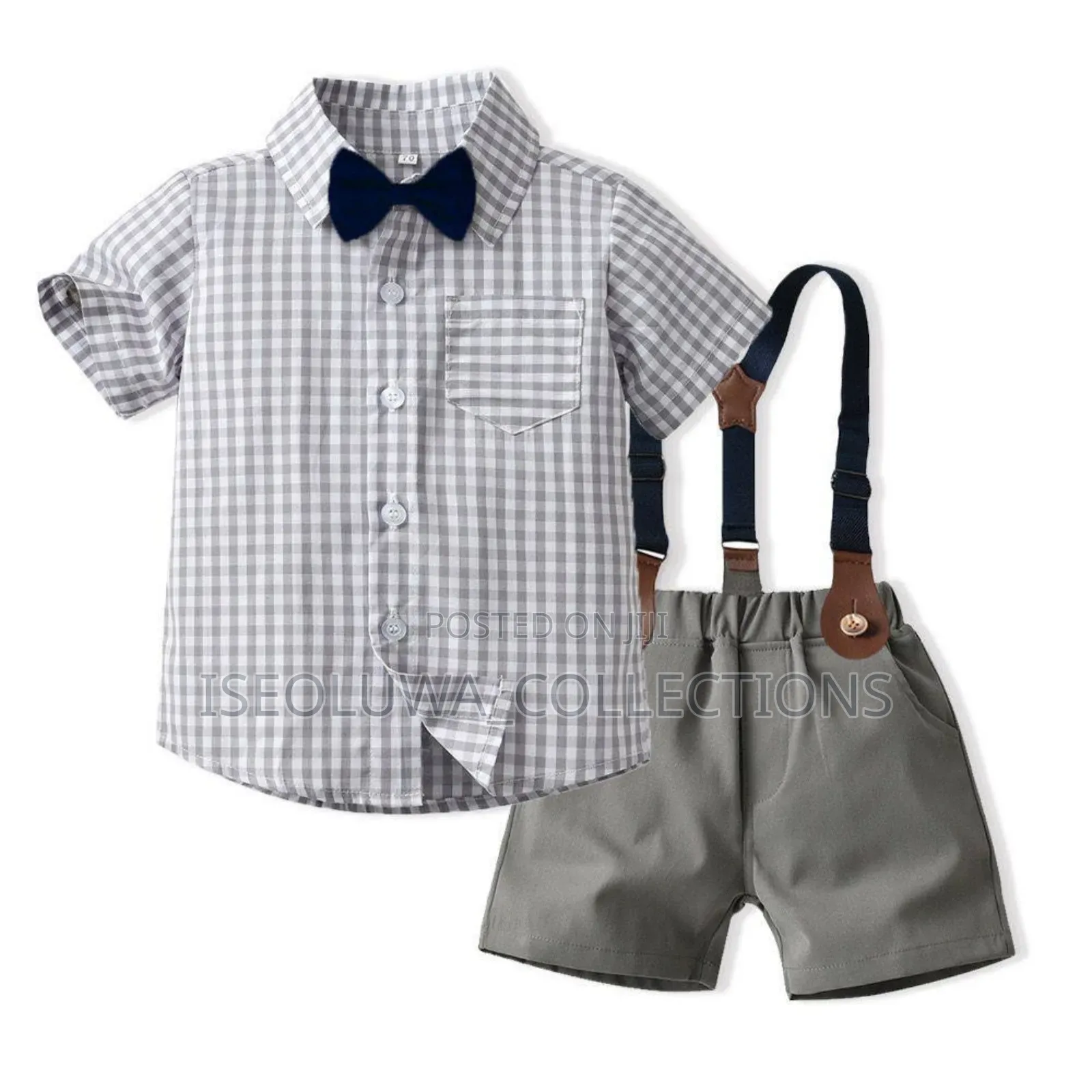 Cute Toddler Formal Set – Plaid Shirt With Bow Tie Suspenders