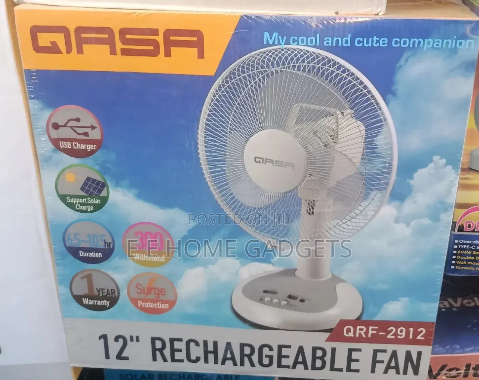Qasa 12 Inches Rechargeable Table Fan With Portable Handle,