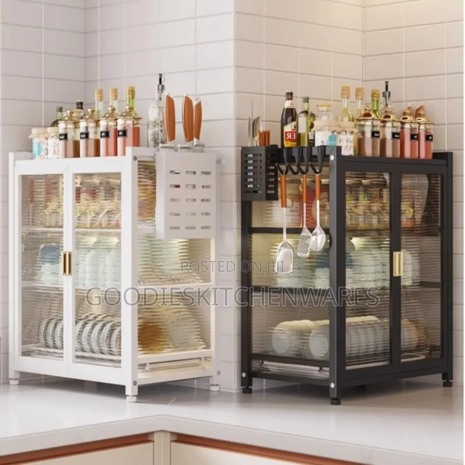 3 Layer Plate Rack With Double Door / Dish Rack Cabinet