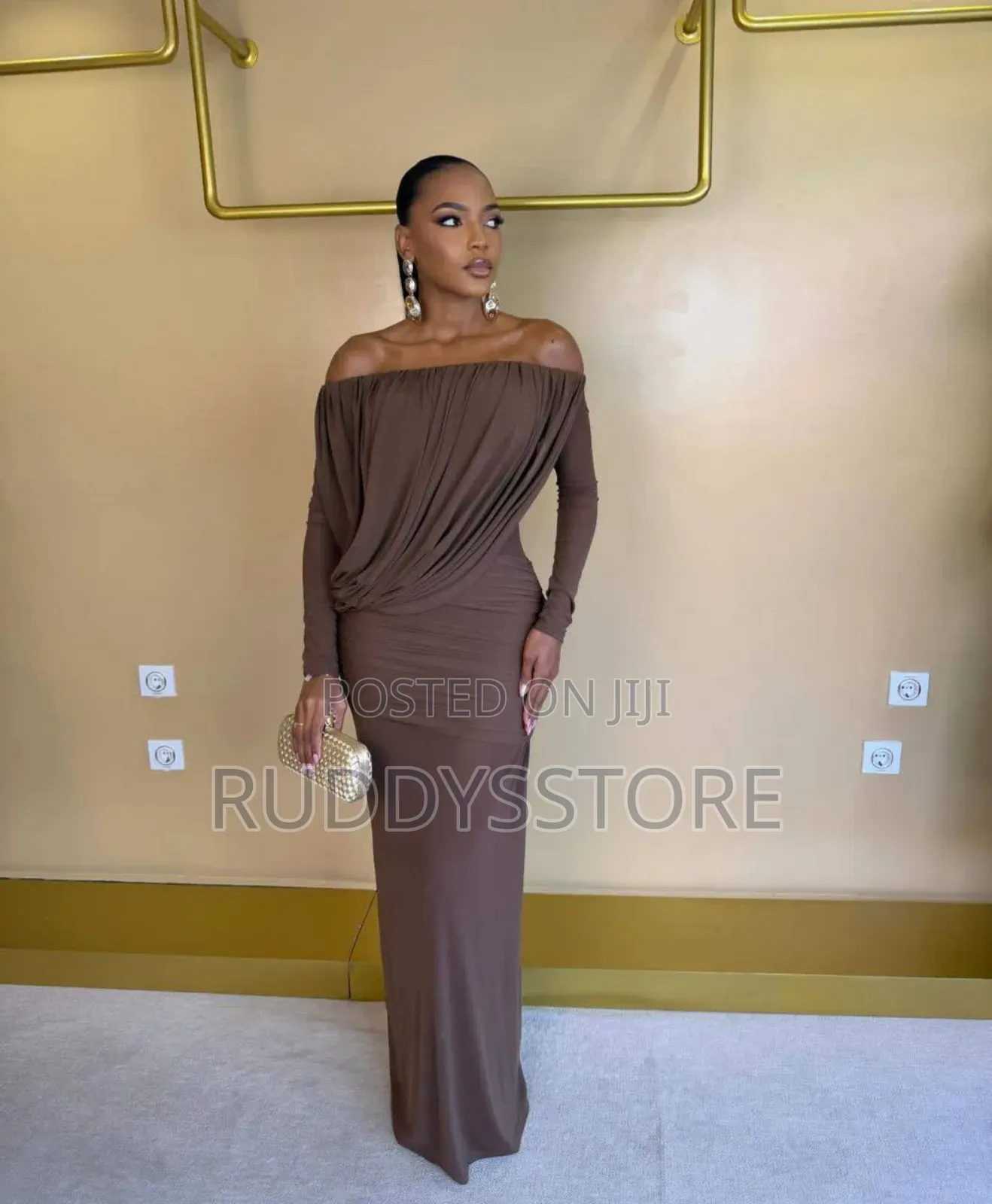 Off-Shoulder Draped Mesh Dress