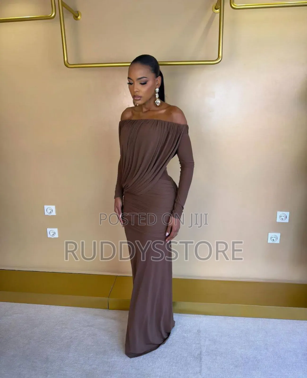 Off-Shoulder Draped Mesh Dress