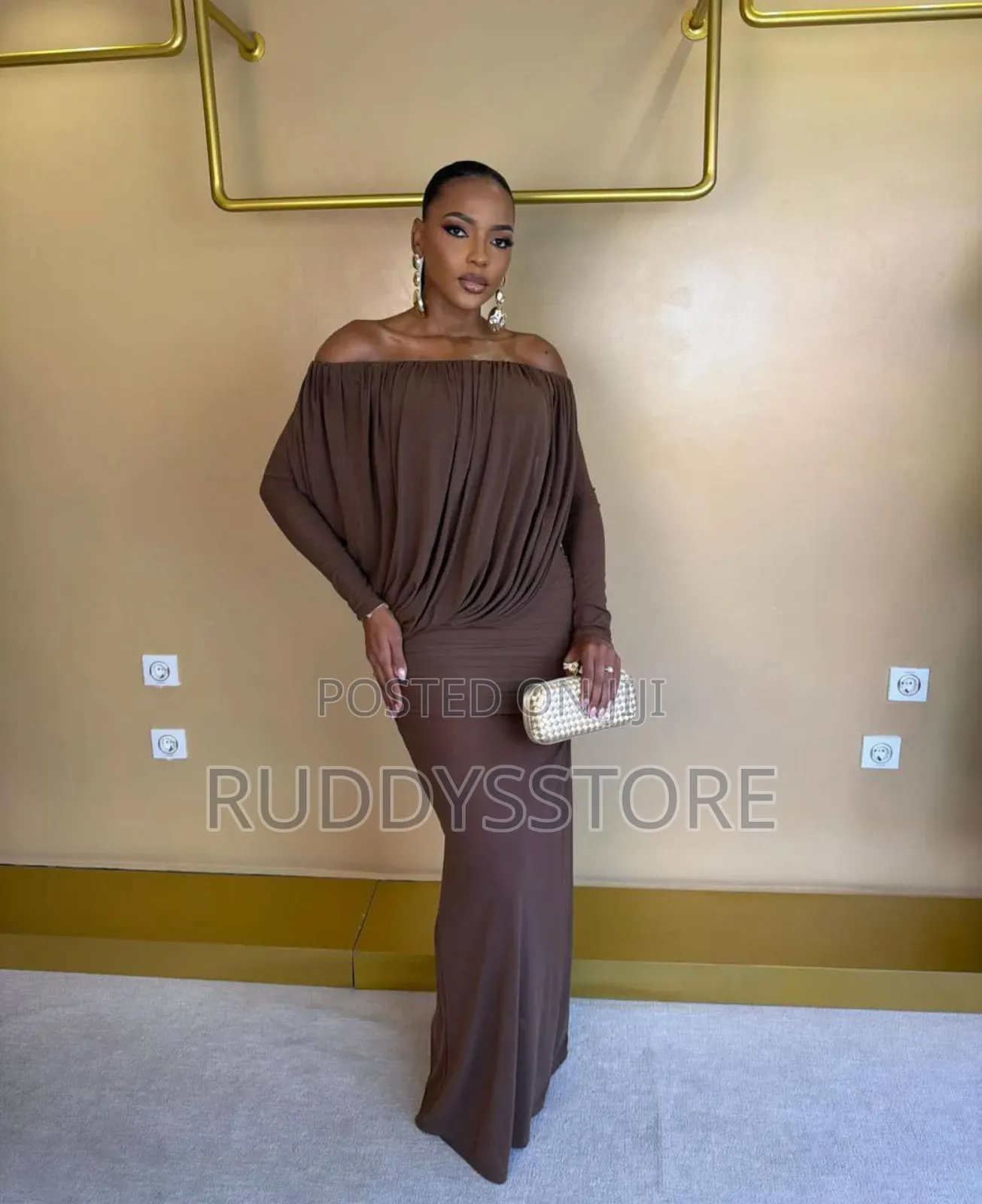 Off-Shoulder Draped Mesh Dress