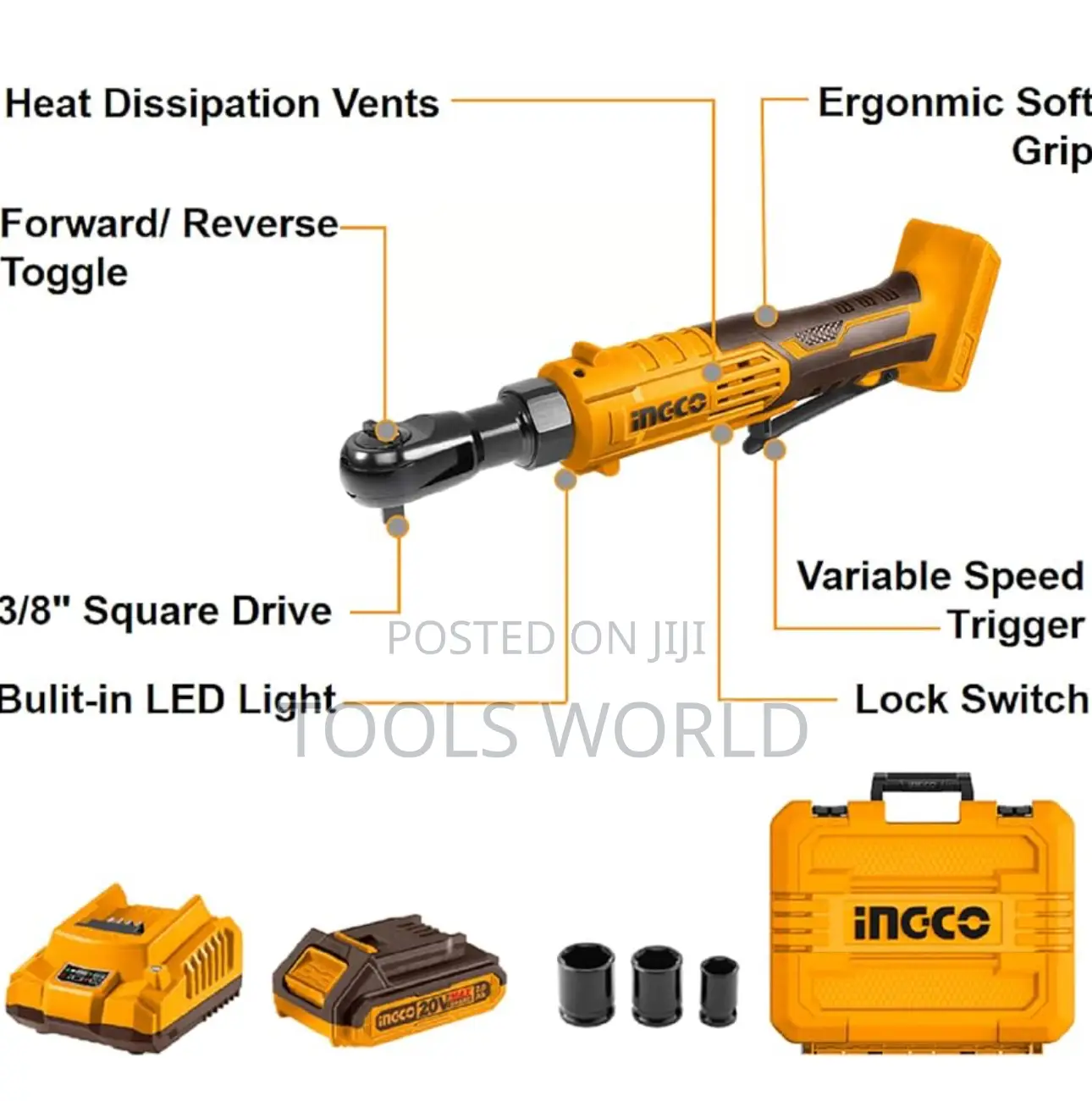 Cordless Ratchet Wrench 20v With Led Light 3/8" Electric Drive Ratchet
