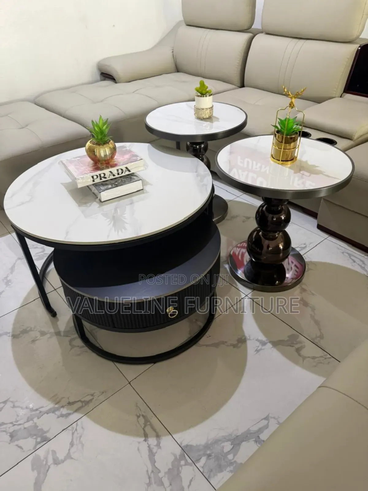 Black Center Table Plus 2 Side Stool