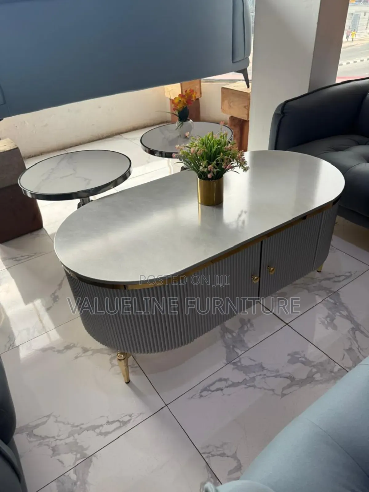 Grey Center Table Plus 2 Side Stool