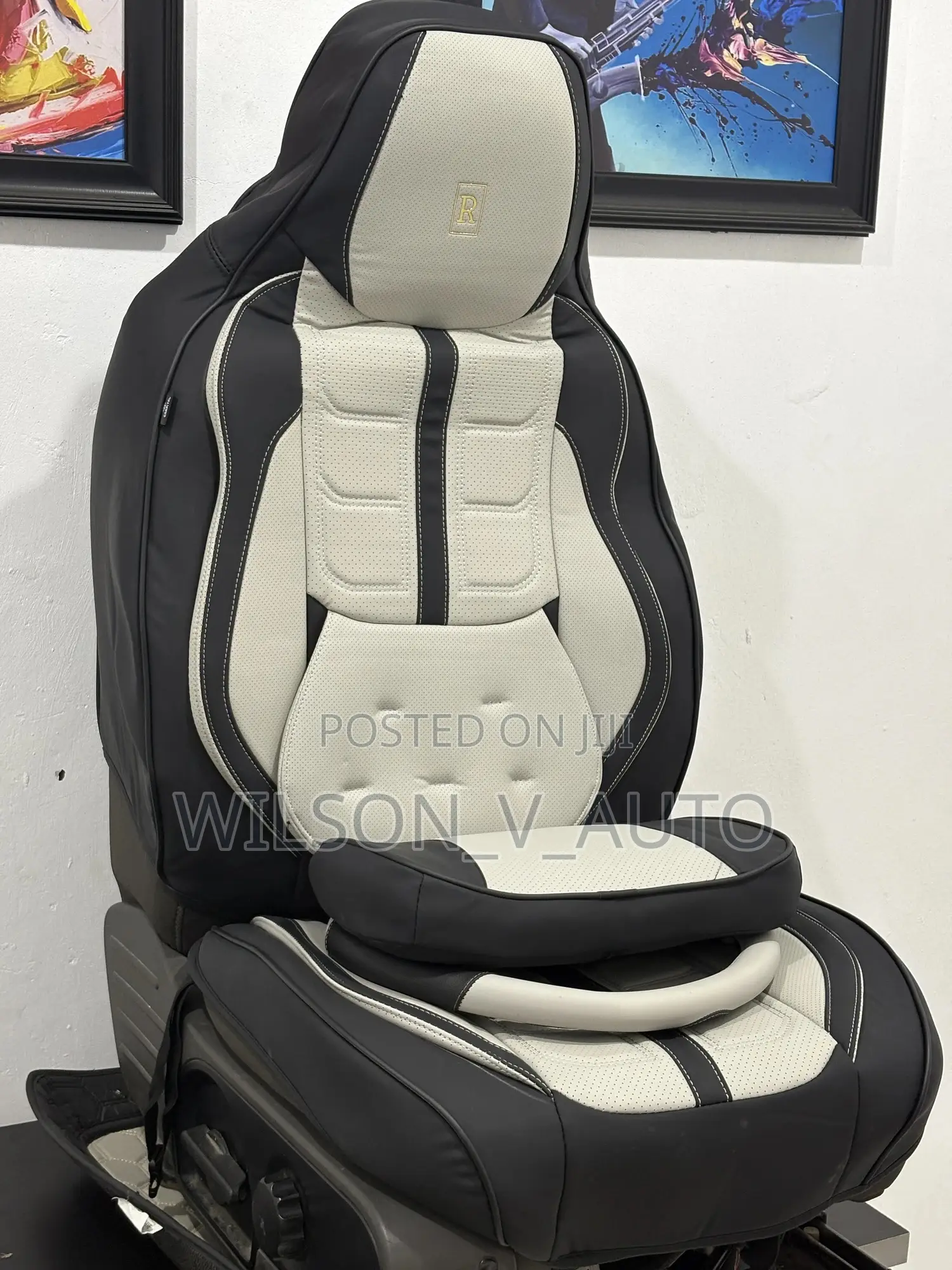 Universal 5 Seater Luxury Leather Seat Cover – Black Cream Design