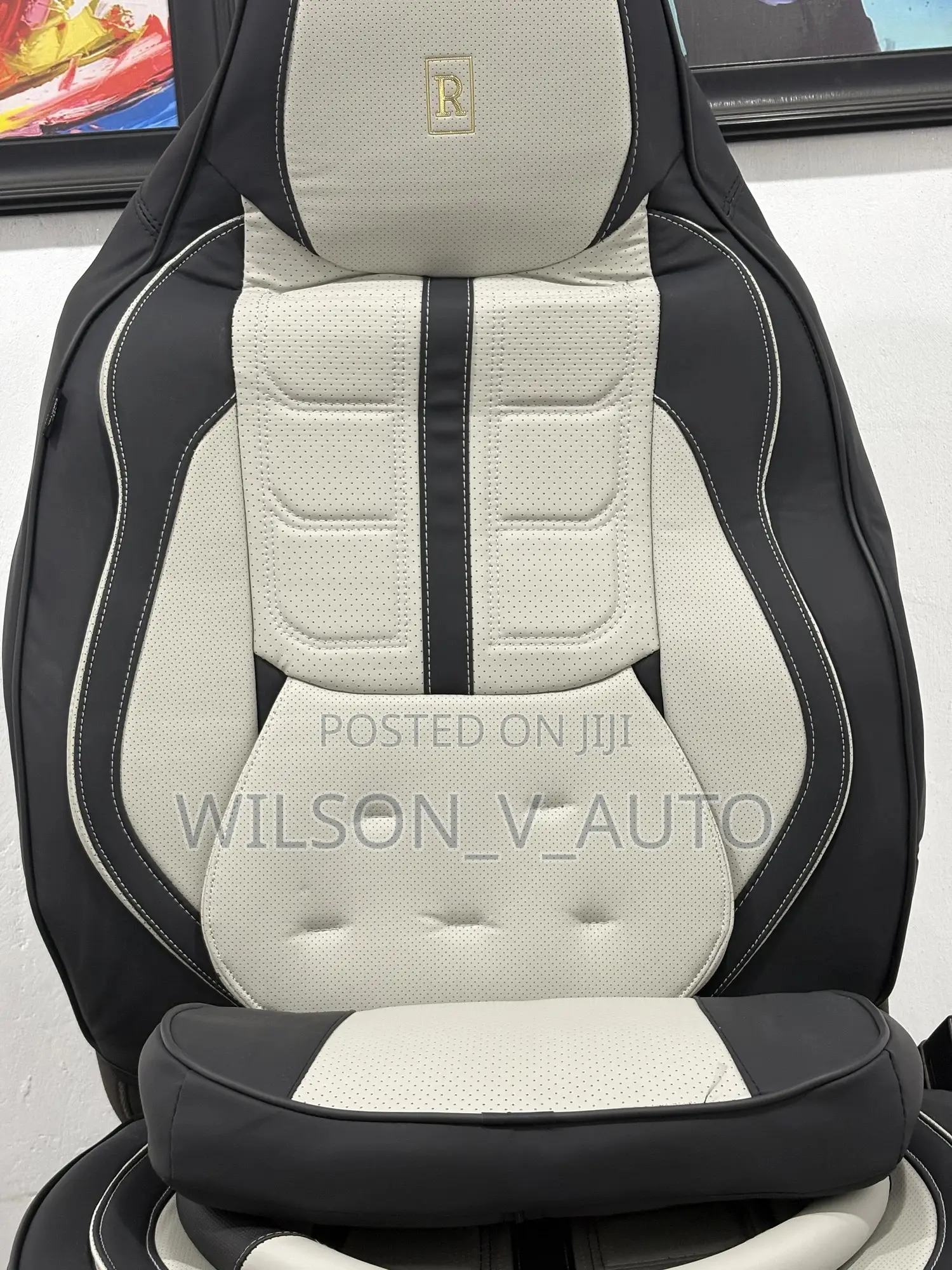 Universal 5 Seater Luxury Leather Seat Cover – Black Cream Design